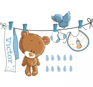 Sticker chambre bébé ourson personnalisable - TenStickers