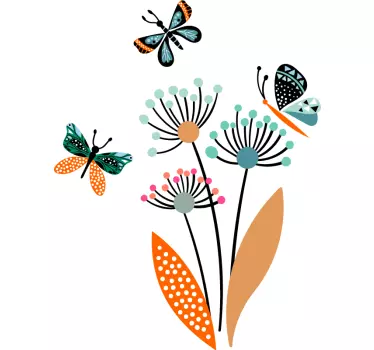 Sticker nature papillons floraux colorés - TenStickers