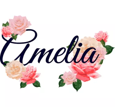 Sticker Mural Fleur Roses avec nom - TenStickers