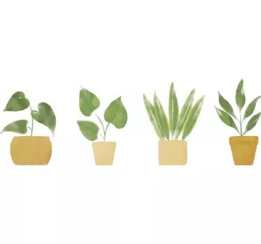 Frise sticker fleurs et plantes d'intérieur aquarelle - TenStickers