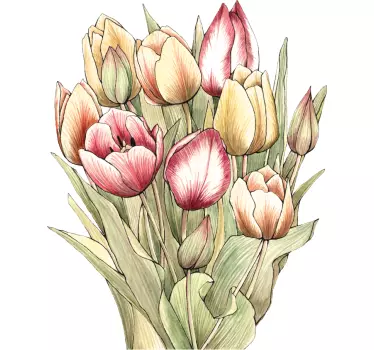 Sticker fleur bouquet de tulipes colorées - TenStickers