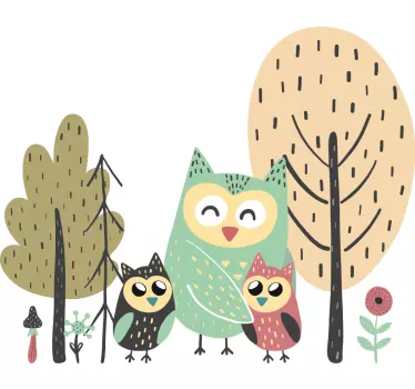 Sticker Animal Sauvage Hiboux colorés dans l'arbre - TenStickers