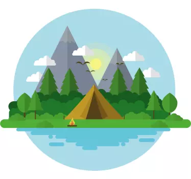Sticker nature paysage de camping en montagne - TenStickers
