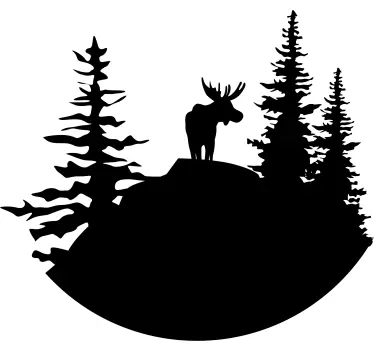 Sticker mural nature silhouette de montagne avec un élan - TenStickers