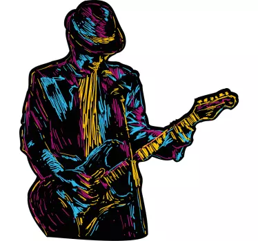 Sticker note de musique silhouette de guitariste coloré - TenStickers