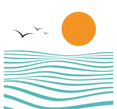 Sticker nature soleil et vagues - TenStickers
