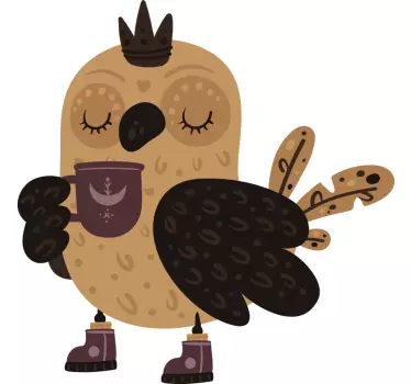 Sticker Mural Cuisine Hibou royal avec une tasse de café - TenStickers