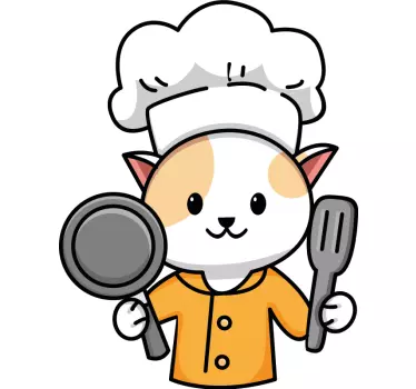 Sticker Chef chat mignon avec fourchette et cuillère - TenStickers