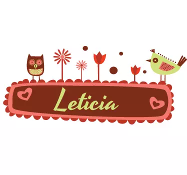 Sticker chambre bébé nom personnalisable fleurs et oiseaux - TenStickers