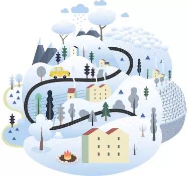 Sticker nature paysage de montagne fantaisiste - TenStickers