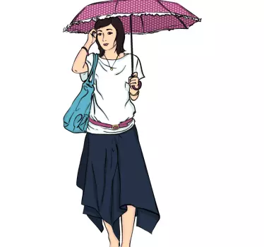 Sticker fashion femme sous parapluie - TenStickers
