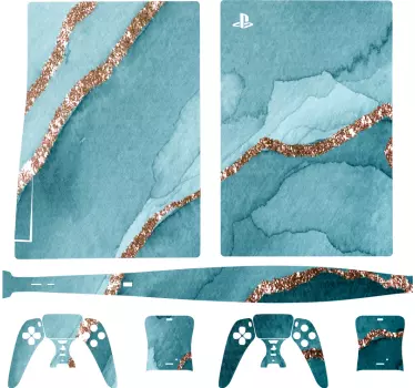 Autocollant PS5 Aspect marbre cyan et or - TenStickers