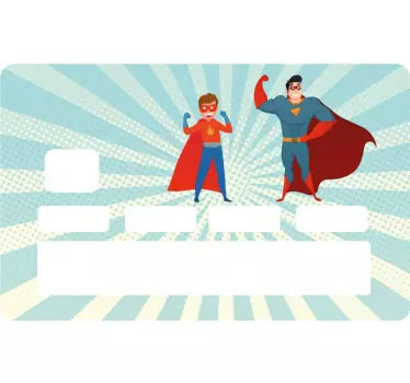 Sticker Carte Bancaire design rétro super-héros homme et garçon - TenStickers