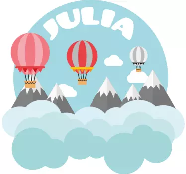 Sticker chambre enfant montagnes et ballon avec nom - TenStickers