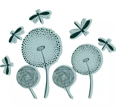 Sticker fleur botanique et libellules - TenStickers