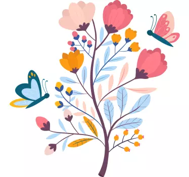 Sticker fleur fleurs vibrantes avec des papillons - TenStickers