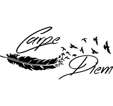 Sticker mural salon Carpe Diem plume oiseaux - TenStickers