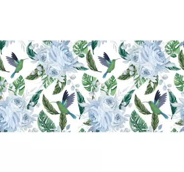 Sticker Meuble Fleurs bleues avec oiseaux - TenStickers