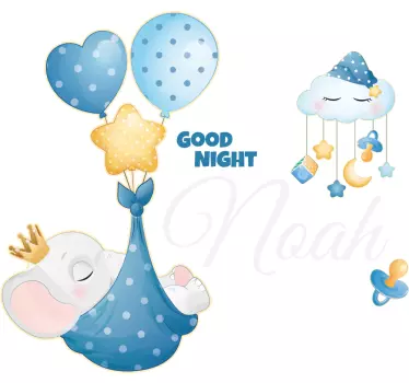 Sticker bébé éléphant endormi avec ballons - TenStickers
