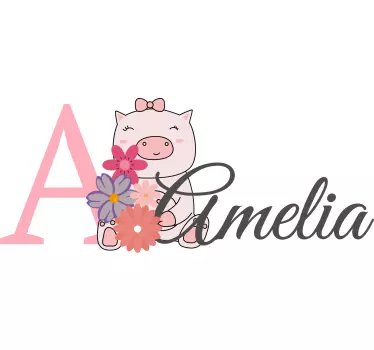 Sticker bébé cochon avec prénom - TenStickers