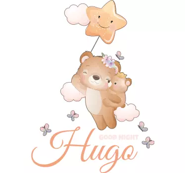 Sticker bébé ours suspendu avec prénom - TenStickers