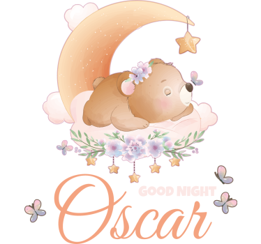 Sticker bébé ours et lune avec prénom - TenStickers