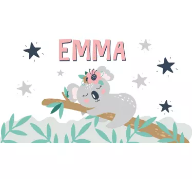 Sticker chambre bébé fille koala avec prénom - TenStickers