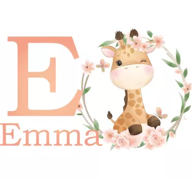 Sticker chambre bébé jolie girafe pour fille avec nom - TenStickers