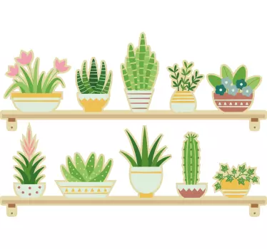 Sticker cuisine étagère de set de plantes de cactus - TenStickers