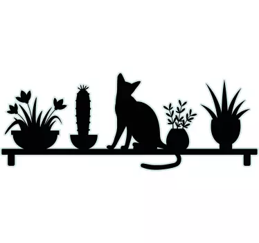 Sticker cuisine étagère cactus et chat - TenStickers