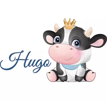 Sticker chambre bébé jolie vache avec nom - TenStickers