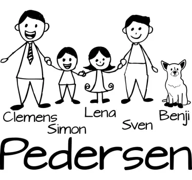 Sticker tableau blanc illustration de personnage familial - TenStickers