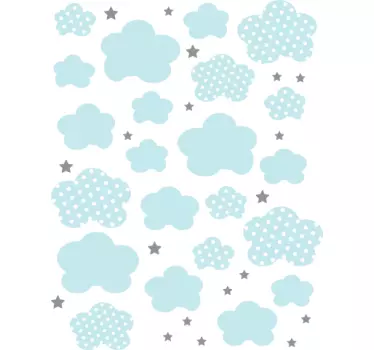 Sticker chambre bébé pack nuages tons bleus - TenStickers
