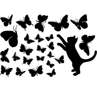 Sticker papillons et chat unicolores - TenStickers