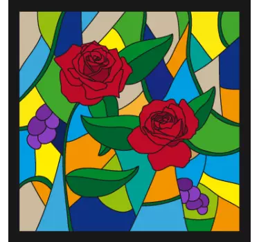 Sticker fenêtre effet vitrail motif roses - TenStickers