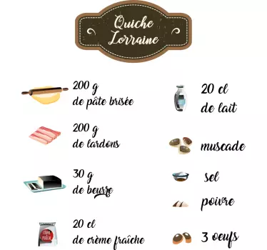 Sticker recette de cuisine quiche Lorraine - TenStickers