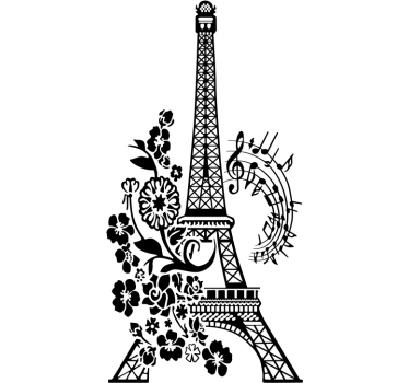 Sticker Paris tour fleurs et musique - TenStickers