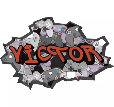 Sticker graffiti motif gamer avec prénom - TenStickers