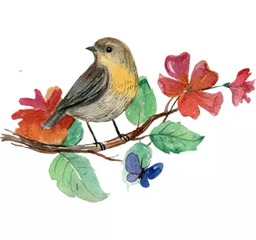 Sticker oiseau sur une branche en aquarelle - TenStickers