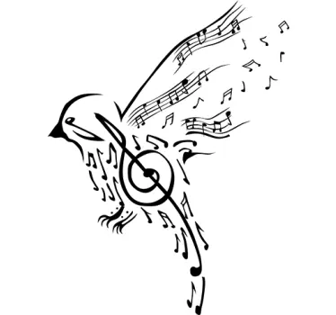 Sticker musique notes clé de sol et oiseau - TenStickers