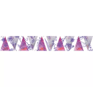 Frise murale adhésive triangles violets et fleurs - TenStickers