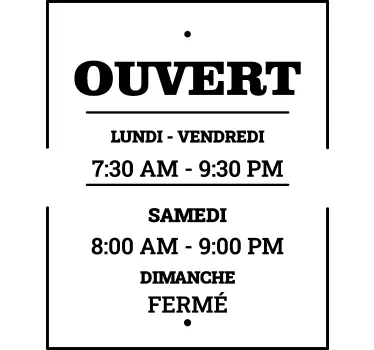 Sticker vitrine personnalisé horaires d'ouverture - TenStickers