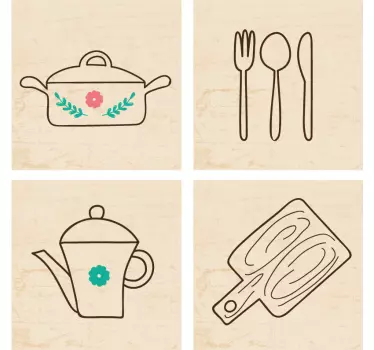 Sticker carrelage ensemble de couverts cuisine - TenStickers