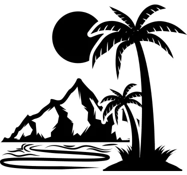 Sticker camping car palmier et montagnes - TenStickers