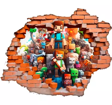 Sticker trompe l'œil personnages cubiques jeu vidéo - TenStickers
