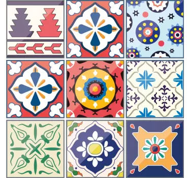 Sticker carrelage motifs ornementaux colorés - TenStickers