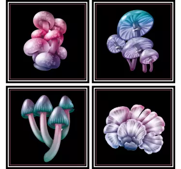 Sticker carrelage champignons  fond noir - TenStickers