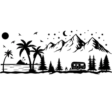 Sticker camping car plage et montagnes - TenStickers