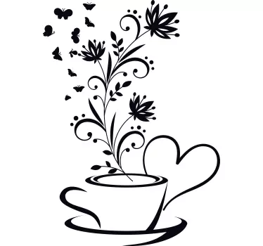 Sticker cuisine café avec des fleurs - TenStickers