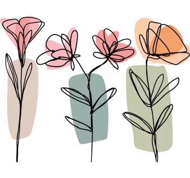 Sticker mural salon dessins fleurs minimalistes - TenStickers